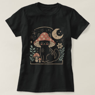 Cottagecore Mushroom Cat Fairy Aesthetic T-Shirt