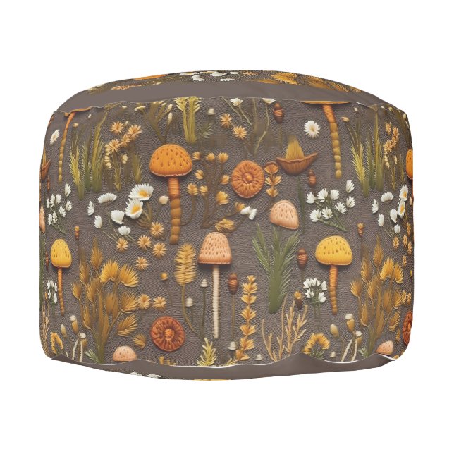Cottagecore Mushroom Embroidery Pouf (Right)