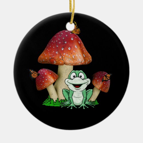 Cottagecore Mushroom Frog For Botanical Shroom Myc Ceramic Ornament
