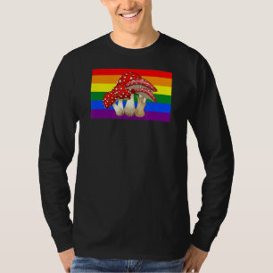 Cottagecore Mushroom Love Gay Pride Flag Mycology T-Shirt