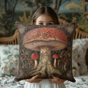 Cottagecore Mushroom Mystical Rustic Festival Throw Pillow