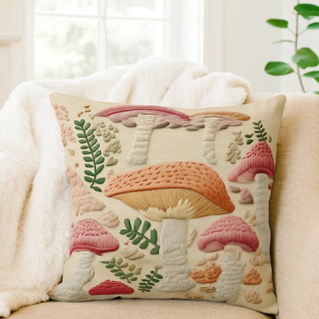 Cottagecore Mushroom Throw Pillow (Creator Uploaded)