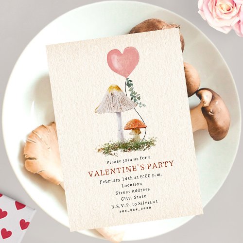 Cottagecore Mushroom Valentines Party Invitation