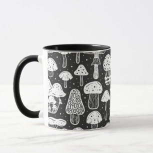 Cottagecore Mushrooms Black And White Coffee Mug