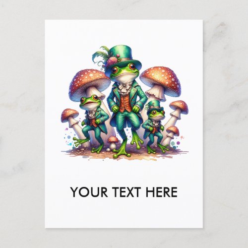 Cottagecore Mushrooms Fancy Dancing Green Frogs Postcard