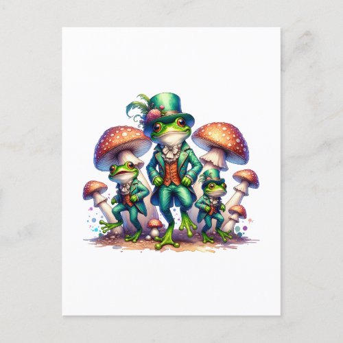 Cottagecore Mushrooms Fancy Dancing Green Frogs Postcard