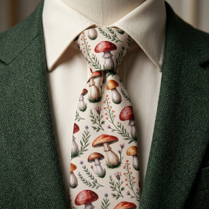 Cottagecore Mushrooms Pattern Neck Tie