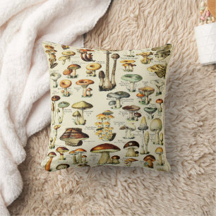 Cottagecore Mushrooms Vintage Naturalist Throw Pillow