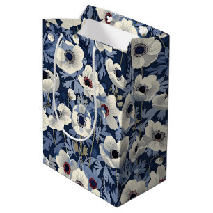 Cottagecore Navy White Floral Botanical Medium Gift Bag
