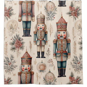 Cottagecore Nutcracker Sage Mauve Gold Holiday Shower Curtain