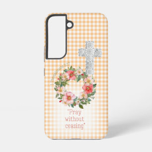 Cottagecore Orange Check Rose Wreath Cross Faith Samsung Galaxy S22 Case