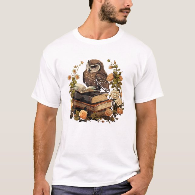 Cottagecore Owl Reading T-Shirt (Front)