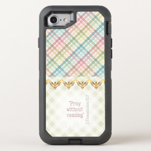 Cottagecore Pastel and Green Plaid Gold Dove Faith OtterBox Defender iPhone SE/8/7 Case