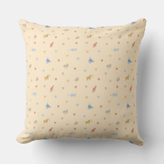 Cottagecore Pastel Cozy Cats & Hearts  Throw Pillow