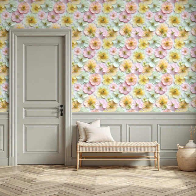 Cottagecore Pastel Floral Peel and Stick Mural Wallpaper | Zazzle