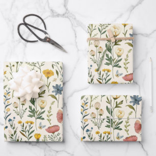 Cottagecore Pastel Wildflowers Gift Wrapping Paper Sheets
