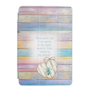 Cottagecore Pastel Wood Heart Turquoise Bee Bible iPad Mini Cover