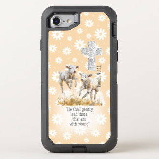 Cottagecore Peach Floral Lambs Cross Scripture OtterBox Defender iPhone SE/8/7 Case