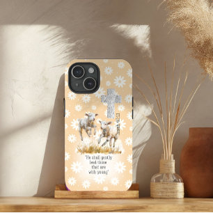 Cottagecore Peach Pastel Floral Lambs Cross Faith iPhone 15 Case