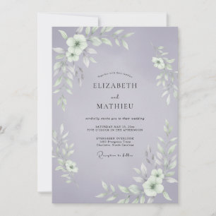 Cottagecore Periwinkle Leafy Wedding Invitation