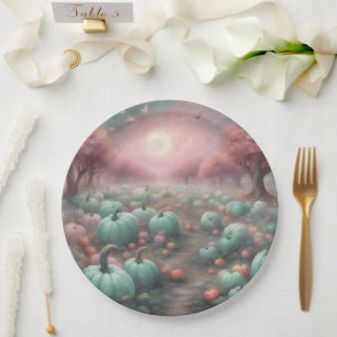 Cottagecore personalized Pink & Mint Pumpkin Patch Paper Plates