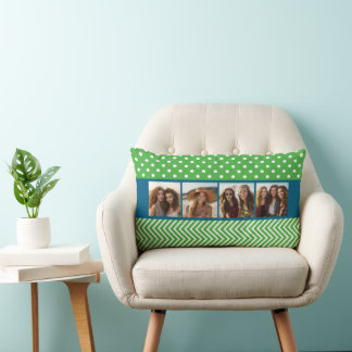 Cottagecore Photo Collage with Green and Blue Lumbar Pillow
