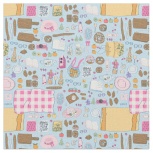  cottagecore picnic strawberry teapot whimsical  fabric