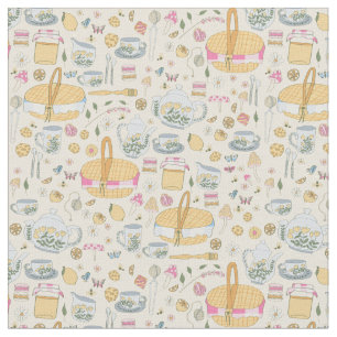 cottagecore picnic tea party mushrooms yellow fabric