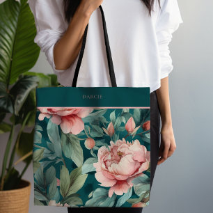 Cottagecore Pink and Green Floral Tote Bag