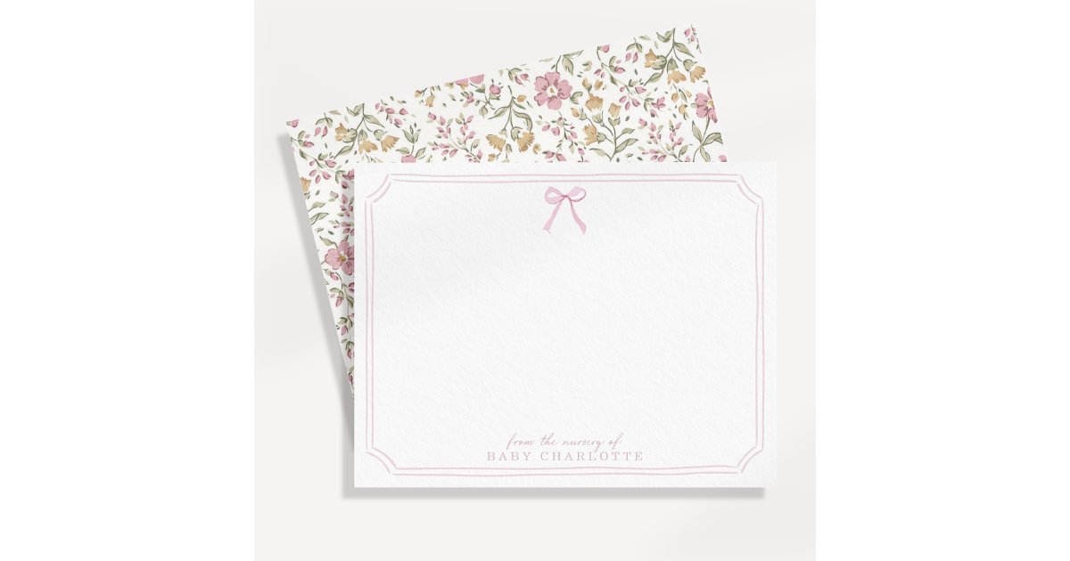 Cottagecore Pink frame Nursery Note Card | Zazzle