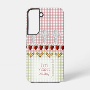Cottagecore Pink Green Checks Cross Dove Scripture Samsung Galaxy S22 Case