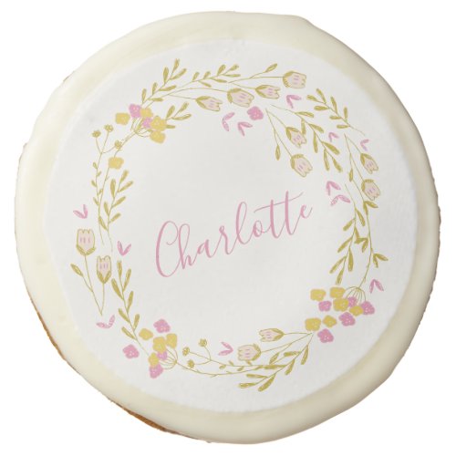 Cottagecore Pink Green Dainty Floral Wreath Name  Sugar Cookie