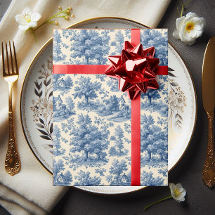 Cottagecore Powder Blue French Toile Vintage Flora Wrapping Paper