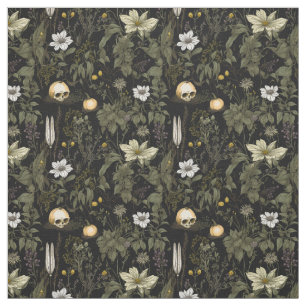 Cottagecore pumpkin skull print fabric