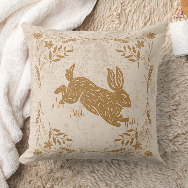 Cottagecore Rabbit Throw Pillow (Blanket)