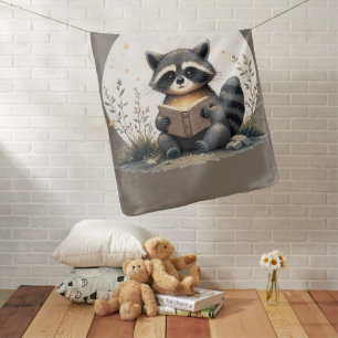 Cottagecore Raccoon Reading Book WhimsicalWoodland Baby Blanket