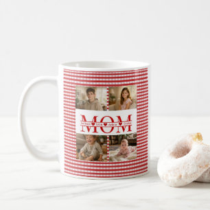 Cottagecore Red Gingham Custom 4-Photo Collage MOM Coffee Mug