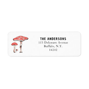Cottagecore Red Mushrooms Magic Fairy Hand-Drawn  Label