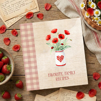 Cottagecore Red Poppies Gingham Recipes MH26 3 Ring Binder