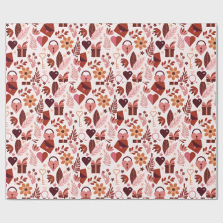 "Cottagecore Romance: Love Locks and Autumn Leaves Wrapping Paper