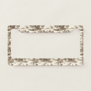 Cottagecore Sepia Harvest Pumpkin Toile Pattern License Plate Frame