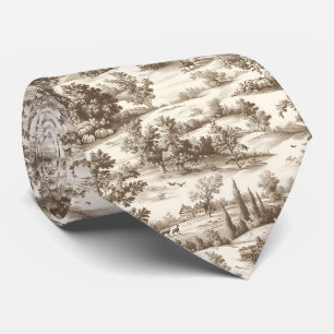 Cottagecore Sepia Harvest Pumpkin Toile Pattern Neck Tie