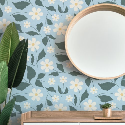 Cottagecore Sky Blue & White Daisy Floral Wallpaper Cottagecore Sky Blue & White Daisy Floral Wallpaper
