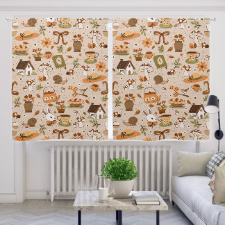 cottagecore snail mushrooms tea rustic beige blackout curtains