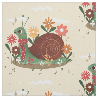 cottagecore snail nature floral garden fabric