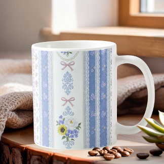 Cottagecore Soft Blue Pink Floral Lace Vintage Coffee Mug