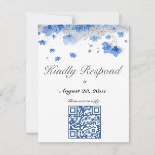 Cottagecore Soft Blue Wildflowers Wedding QR Code RSVP Card