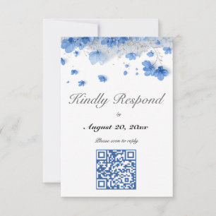 Cottagecore Soft Blue Wildflowers Wedding QR Code RSVP Card