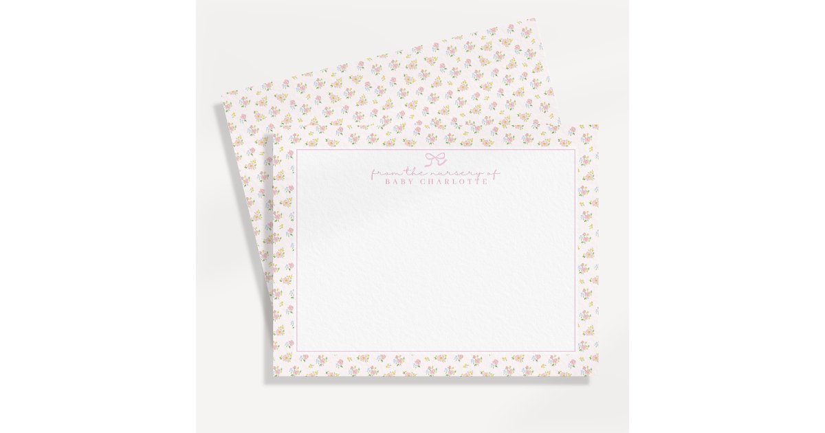 Cottagecore Soft Pink Floral Nursery Note Card | Zazzle