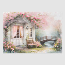 Cottagecore Spring Home in Blossom in Watercolor